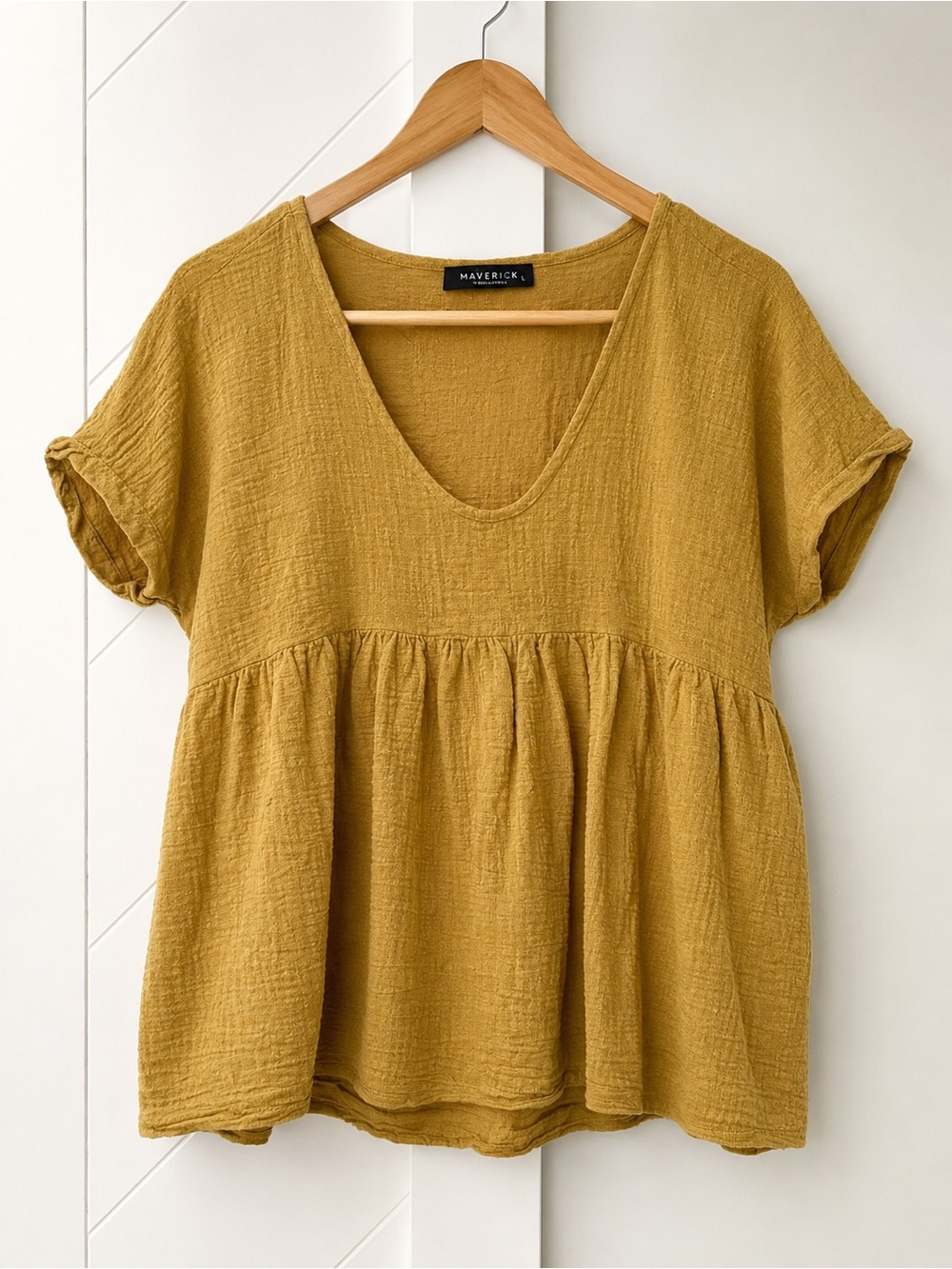 Maverick The Collection Boutique Mustard Cotton Gauze Peplum Top Size L